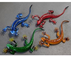 Gekko in kleur - handgeschilderd - metaal - wand deco