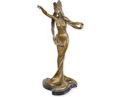 Geklede Vrouw - Bronzen Beeld - Art Nouveau - Brons Sculptuur - Kunst Decoratie - Woondecoratie - 23x28x59