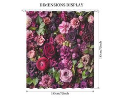 Gekleurd bloemen paars roze douchegordijn met 12 haken 180 x 180 cm Polyester en wasbaar