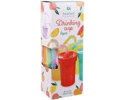 Gekleurde drinkbekers speelgoed met rietje - set van 6 kunststof bekers.
