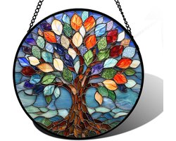 Gekleurde Glas Suncatcher - Zonnevanger - Raam Hanger - Zonnehanger - Glas-In-Lood - Kleurrijk 'levensboom' - Woondecoratie - Raam Hanger - Wanddecoratie - Cadeau - 6,3 Inch - Op Ramen, Deuren Of Muren - Voor Binnen en Buiten
