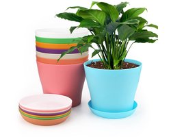 Gekleurde Plastic Plantenpotten - Set van 8 - Duurzaam - 17 cm