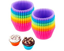 Gekleurde Siliconen cupcakevormpjes 24 Stuks - BPA Vrij Bakvormen - Muffin Bakvormpjes - Vormpjes - Hittebestendige Muffinvormpjes
