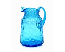 Gekleurde waterkan POLYGON van glas - handgemaakt en mondgeblazen waterkaraf kleur - turquiose glazen karaf ook als vaas te gebruiken