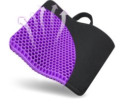 Gel Zitkussen voor Lang Zitten, Dik Groot Ademend Honingraat Ontwerp Ei Gel Kussen met Verlichtend Rug Stuitbeen Pijn Drukkussen, voor Auto Kantoor Thuis Rolstoel & Stoel Kussen (paars)