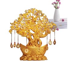 Geld Boom Ornament - Geel Kristal Design, Decoratieve Sculptuur | Creatieve Tafelblad Decor Met Tak Stijl Voor Woonkamer Wijnkast Thuis