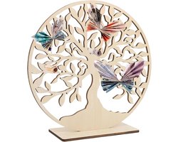 Geldboom van hout - levensboom wanddecoratie - tafeldecoratie met gravure - geometrische ornamenten - cadeau voor thuis en slaapkamer