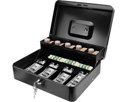 Geldcassette - Afsluitbare kist - Veilig opbergen - Met 2 sleutels - 30 x 24 x 9 cm - Zwart