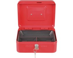 Geldcassette met Sleutels en Muntenhouder - Stalen Kist voor Bankbiljetten en Munten - 250 x 180 x 90 mm - Rood