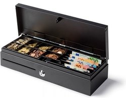 Geldlade/Kassalade fliptop zwart - 8 munt & 5 biljet - ondiepe lade - verticale papiervakken - 460(B)x170(D)x100(H)mm