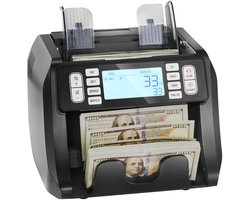 Geldtelmachine, Bankbiljetten Teller met UV-, MG-, IR- en DD-valsegelddetectie, USD- en EUR-geldtelmachine, Optel- en Batchmodus, Groot LCD en Extern Display