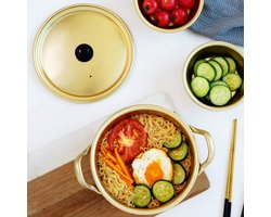 Gele Aluminium Anti-aanbak Koreaanse Traditionele Instant Soeppan, Koreaanse Noodle Ramen Pot, Kookgerei voor Keuken, Geweldig voor Soep, Curry, Pasta (16cm)