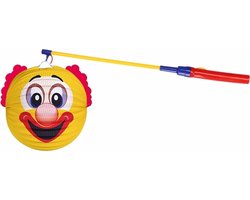 Gele clown lampion 22 cm met lampionstokje - Sint Maarten lampionnen
