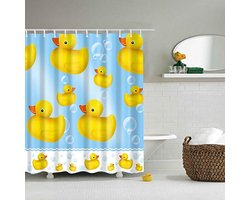 Gele eend en bubbelpatroon douchegordijn - Waterdicht polyester badgordijn 150 x 180 cm