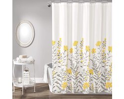 Gele en grijze douchegordijn voor badkamer - Anti-schimmel, wasbaar en sneldrogend (180 x 200 cm)