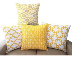 Gele kussenhoezen katoen en linnen kussenhoezen met geometrische patronen voor bank, huis, kamer, auto decoratieve kussenhoezen 45 x 45 cm, 4 stuks