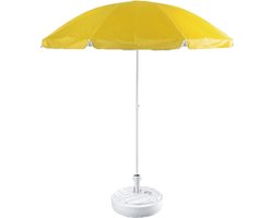 Gele lichtgewicht strand/tuin basic parasol van nylon 200 cm + vulbare parasolvoet wit van plastic