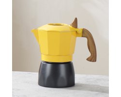 Gele Moka Pot Cubaanse koffiemaker, geschikt voor gas- of elektrische kookplaten. Klassieke Italiaanse koffiemaker, espressomaker voor op het fornuis, campingpot, maakt 2 espressokopjes.