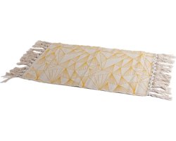 Gele/naturel hammam stijl badmat 45 x 70 cm rechthoekig - Geometrische print - Badmatten - Badkamerkleedje