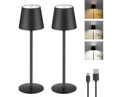 GELLDG Dimbare LED oplaadbare bureaulamp - 2-pack - Touch Control draadloze bureaulamp - met USB-C-poort - Metalen LED oplaadbare batterij - Geschikt voor binnen- en buitengebruik - IJzeren schelp - IP44 waterdicht - 5600 mAh - 5 W - Zwart