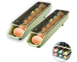 GELLDG Eierdoos voor in de koelkast - Set van 2 - Eierrekken geschikt voor thuisgebruik - Stapelbare eierbewaardozen met transparante deksels - Geschikt voor keukenkoelkasten - Groen