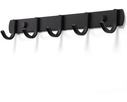 GELLDG Kapstok - Garderobehaak - Geschikt voor jassen, mantels, tassen, hoeden en sjaals - 5 haken - Wandgemonteerde kapstok voor slaapkamer, badkamer en keuken - Zwart