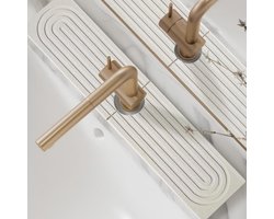 GELLDG Keukenkraanmat - Kraanmat van diatomeeënaarde - Spatwaterdichte keukenmat - Sponshouder - Stenen afdruiprek - Absorberend en sneldrogend - 60 x 10 cm - Wit