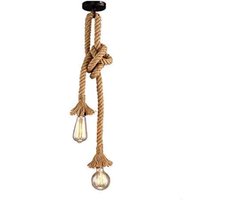 GELLDG Kroonluchter - Industriële stijl - Dubbele kroonluchter van henneptouw - 100 cm lang - Geschikt voor restaurants, gangen, bars en cafés
