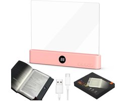 GELLDG LED-leeslamp - Oplaadbaar - Transparante leeslamp met volledige verlichting - 3 kleuren en timer - Dimbaar - Platte leeslamp - Geschikt cadeau voor lezers en studenten - Roze