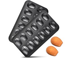 GELLDG Madeleine-bakvormen – 2-delige set – Vormen met 12 holtes – Koolstofstaal met antiaanbaklaag – Bakplaten – Ideaal geschikt voor bakken in de oven, het maken van chocolaatjes, brownies en koekjes