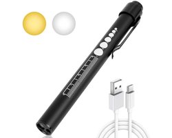 GELLDG Medische pupillamp - 5 stuks - Diagnostische lamp geschikt voor verpleegkundigen en zorgverleners - Met pupilmeetliniaal en schaalverdeling - Oplaadbare USB LED-penlamp - Geschikt voor verpleegkundigen, studenten en artsen