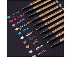 GELLDG Metallic Markers - 10 Kleuren - 2mm - Metallic Marker Set - Geschikt voor fotoalbums, DIY plakboeken, tekenen - Gouden glitterpen - Kan gebruikt worden geschikt voor gastenboeken, bruiloften, zwart papier, steen, glas, hout, Paasknutsels