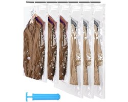 GELLDG Opbergzakken - Vacuüm opbergzakken voor kleding - Hangende vacuüm opbergzakken voor kleding - Ruimtebesparend, geschikt voor jurken, pakken, jassen en jacks - 105x70cm + 135x70cm - 6 stuks