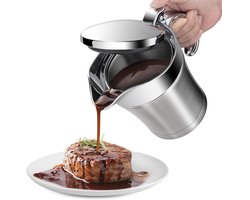GELLDG Sauskan - Geïsoleerde juskan - Sauskan - Dubbelwandige geïsoleerde roestvrijstalen juskan - Met scharnierend deksel - Geschikt voor feestelijke diners - 450 ml - Zilver