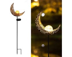 GELLDG Solar Tuinverlichting - Maan Lamp met grondspies - Tuinverlichting op zonneenergie Buiten - Tuinlantaarn - Led Buitenverlichting met Sensor - Tuinfakkel 80 cm hoog - Tuinsteker - Brons - Metaal - Set van 1 st.