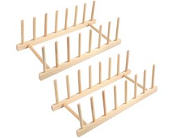 GELLDG Stevige houten afdruiprekken - 2 stuks - Eenvoudig te installeren bordenrek - Dekselhouder voor pannen - Houten opbergorganisator voor keuken - Geschikt voor aanrecht, kast of lade - 31×13×10 cm - Naturel hout