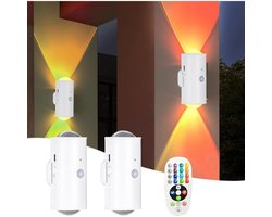 GELLDG Wandlampen - Binnenwandlampen met bewegingssensor - Wandverlichting - RGB-kleurveranderend magnetisch nachtlampje - met bewegingssensor en afstandsbediening - Ronde LED-wandlamp - Geschikt voor binnen en buiten, trappen - 2 stuks - Wit