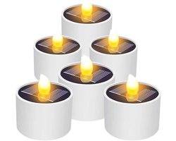 GELLDG Zonnekaarsen - LED Theelichtjes - Waterdichte IP44 Buitenverlichting - Automatische Schemeringssensor - Oplaadbaar Via Zonnepanelen - 6-8 Uur Brandduur - 6stuks - Geschikt voor Tuin, Terras en Feeste