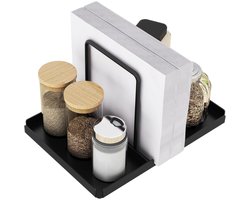 GELLDG Zwarte servettenhouder - Metaal - Inclusief opbergruimte voor zout- en peperstrooier - Tafelservettenhouder - Keukenaccessoire - Decoratieve servettenhouder - Kan gebruikt worden als opbergruimte in de keuken of op kantoor