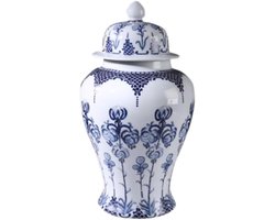 Gember Pot Vazen - Decoratieve Keramiek - Woonkamer Decoratie - Handgemaakt Gouden Rand - 24.5 x 45cm - Blauw Wit