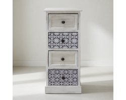 Gemonteerde commode met laden, smal nachtkastje MDF hout, wit grijs, 4 laden, vintage, badkamer ingang - afmetingen: 76 × 30 × 25 cm (H x B x D) - Art. RE6604-Mobili Bella