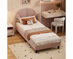 Gemütliches Kinderbett 90x200 cm mit kuscheligem Veloursbezug, in Rosa für das Kinder- oder Jugendzimmer