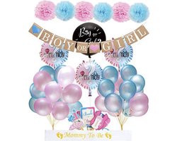 Gender Reveal Versiering Feest Pakket Babydouche - fotoprops, slingers, ballonnen en gender reveal ballon XXL- Decoratie Babyshower geboorte kind Baby Shower Jongen of Meisje