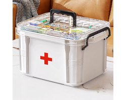 Geneeskunde Opbergdoos,Huishoudelijke Geneeskunde Opbergdoos Organisator,EHBO-doos,Dubbele Lagen Multi Grid Medicine Box,Draagbaar met Deksel Medicijnen Opbergdoos Medicijnkast voor Thuis,School(S)