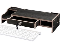 Generisch Houten monitorstandaard met lade ergonomisch stabiel scherm verhoging werkplek orde laptop computer tv display kantoor thuis hotel restaurant woonkamer
