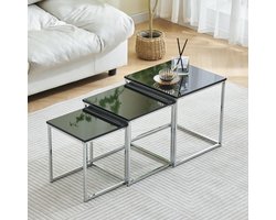 Geneste bijzettafels - Stapelbare tafels - Woonkamer decoratie - Set van 3 - 40x40x42cm - Zwart