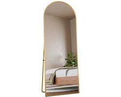 Genet7 Store - spiegel staand - Boogspiegel - leunend spiegel - Grote passpiegel - 162 x 53 cm - Gold/Zwart - Arched