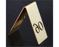 Genummerde Tafeltenten - Tafelborden Messing - Gasten Zitten - Dubbelzijdige Holle Letters - 4x6.5x6.5 cm - Goud