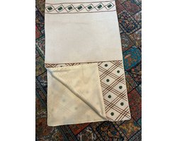 Geometrisch geborduurde tafelloper | Katoen | 36 X 183 CM |Crème, Groente | |Tafelloper| Table Runner | Tafellaken | wonen | woonaccessoires