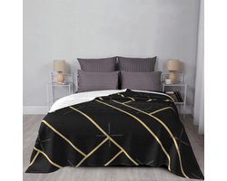 Geometrische Deken - Bedsprei Plaid - Wonen en Slapen - Zwart Goud Steen - 130x150 cm - Zwart